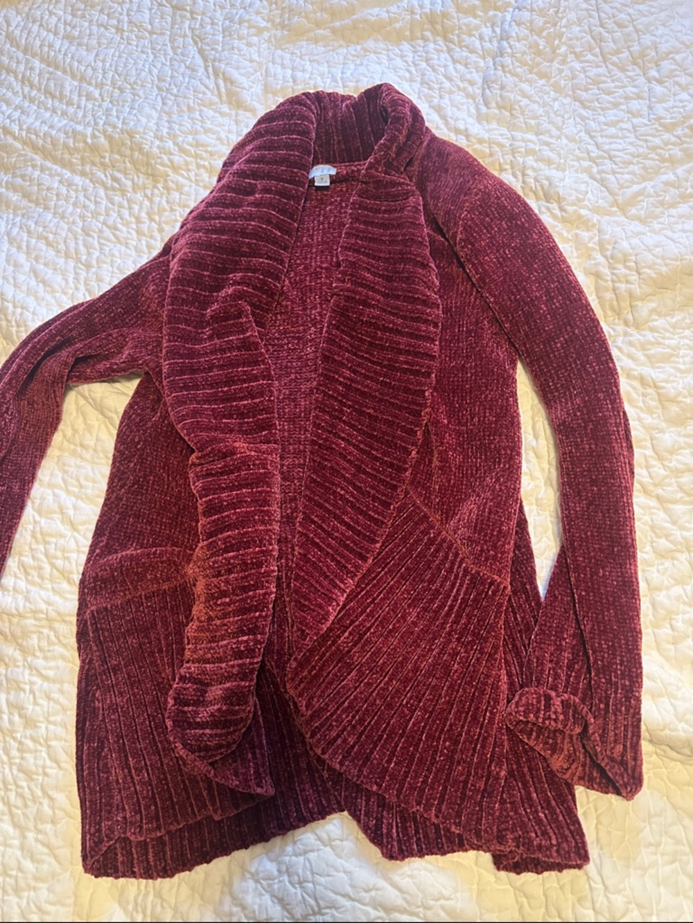 a new day Plush Ribbed Open-Front Cardigan in Burgundy